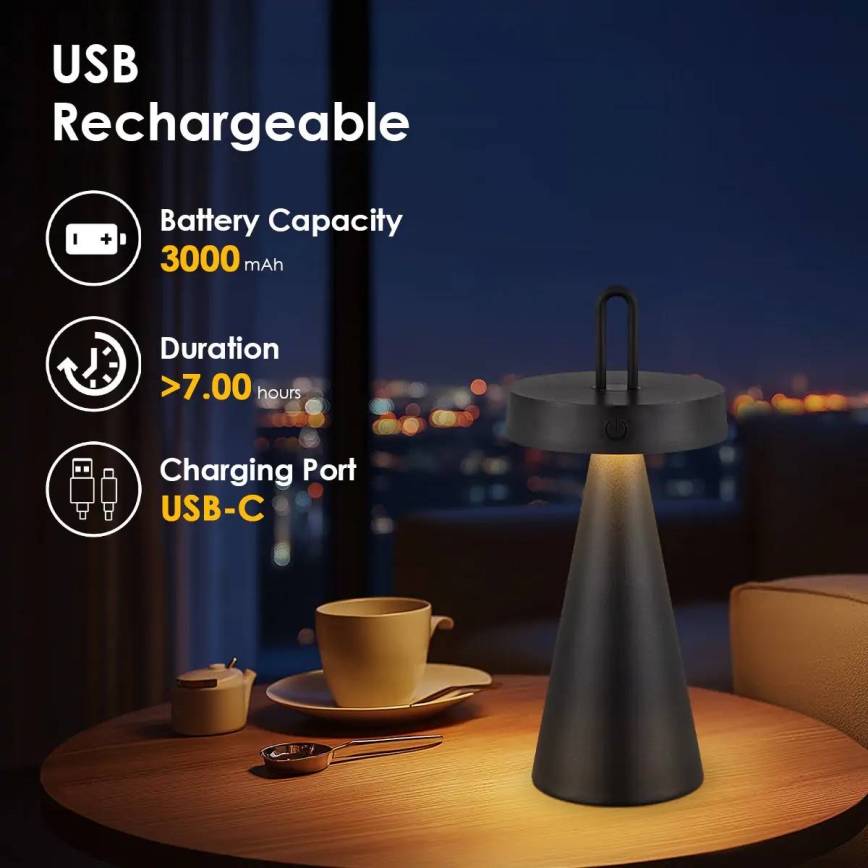 LED Stmívatelná venkovní nabíjecí dotyková stolní lampa HALO LED/1,5W/3,7V 3000 mAh IP44 černá