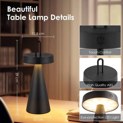 LED Stmívatelná venkovní nabíjecí dotyková stolní lampa HALO LED/1,5W/3,7V 3000 mAh IP44 černá