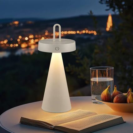 LED Stmívatelná venkovní nabíjecí dotyková stolní lampa HALO LED/1,5W/3,7V 3000 mAh IP44 šedá