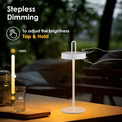LED Stmívatelná venkovní nabíjecí dotyková stolní lampa SHINE LED/1,5W/3,7V 3000 mAh IP44 bílá