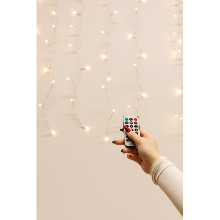 LED Stmívatelný venkovní vánoční závěs CURTAIN 360xLED/8,4W/230V 2x2 m IP44 teplá bílá + dálkové ovládání