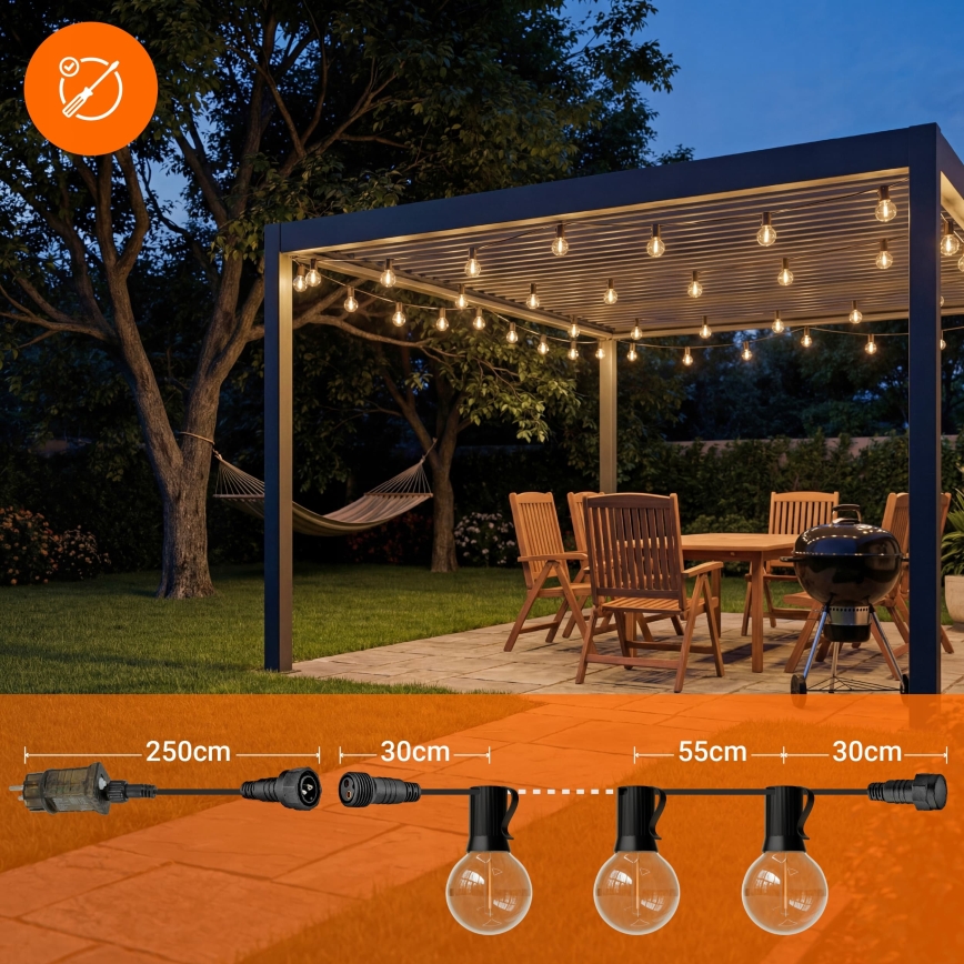 LED Stmívatelný venkovní dekorační řetěz 36xE12/1W/24/230V 22,35 m IP65 černá + dálkové ovládání