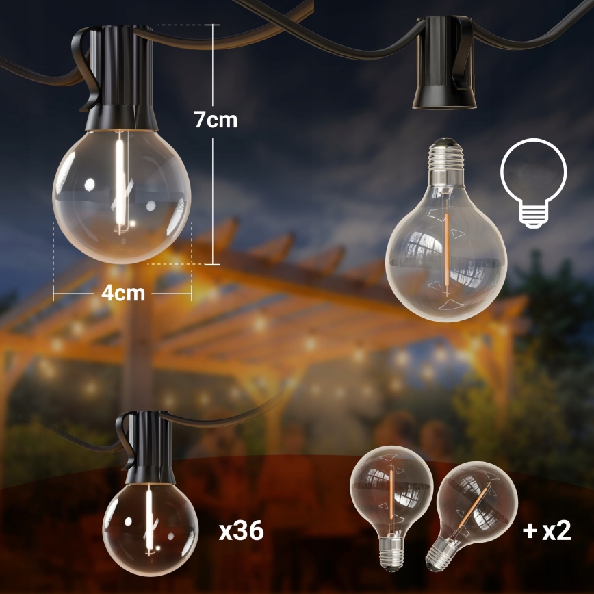 LED Stmívatelný venkovní dekorační řetěz 36xE12/1W/24/230V 22,35 m IP65 černá + dálkové ovládání