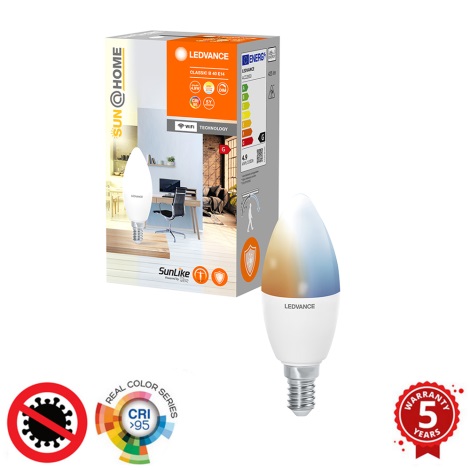 LED Stmívatelná antibakteriální žárovka B40 E14/4,9W/230V Wi-Fi 2200-5000K - Ledvance