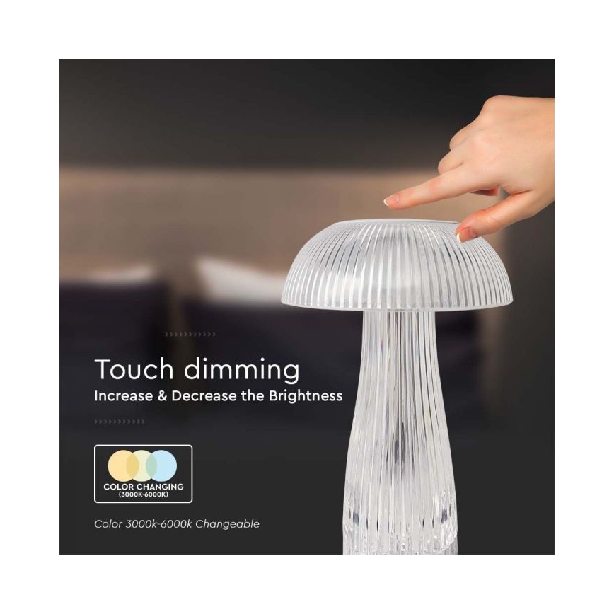 LED Stmívatelná dobíjecí dotyková stolní lampa LED/1W/5V 3000-6000K 1800 mAh čirá