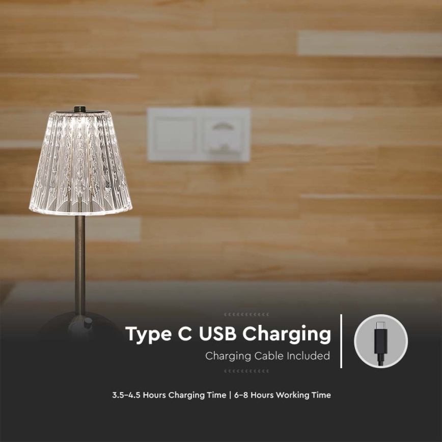 LED Stmívatelná nabíjecí dotyková stolní lampa LED/2,4W/5V 3000-6000K 1800 mAh lesklý chrom