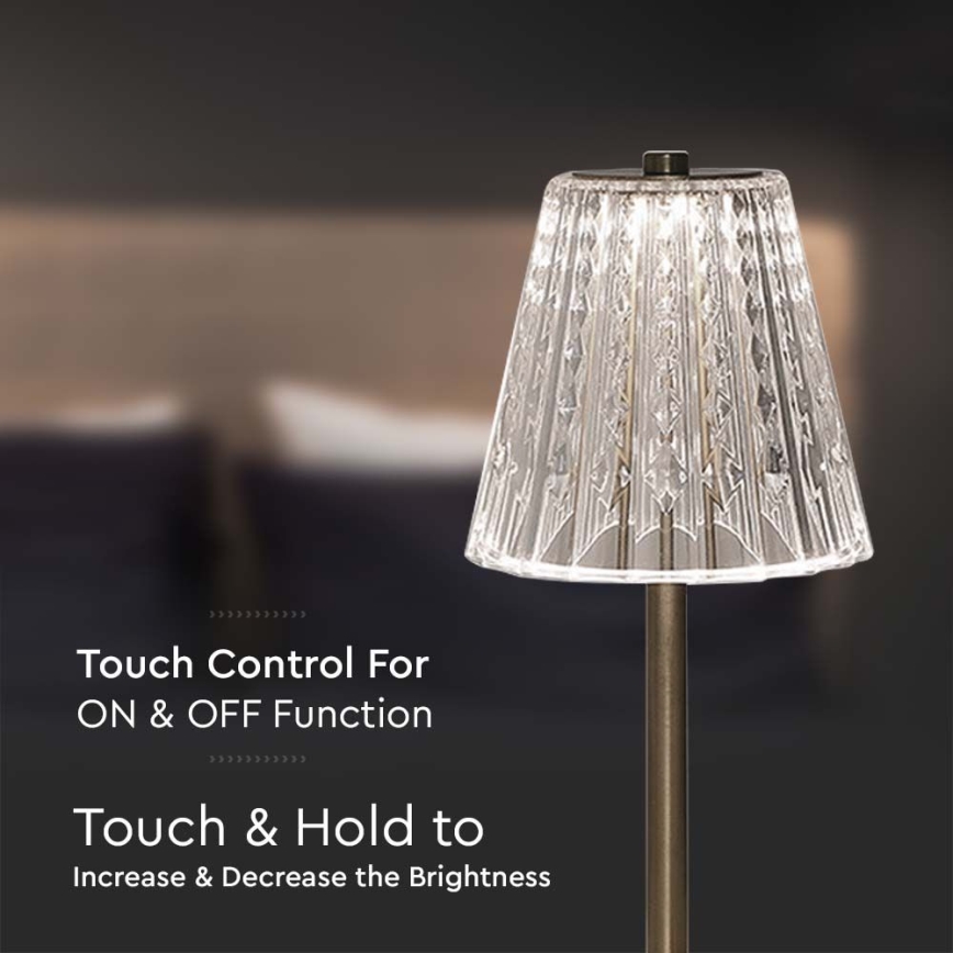 LED Stmívatelná nabíjecí dotyková stolní lampa LED/2,4W/5V 3000-6000K 1800 mAh lesklý chrom
