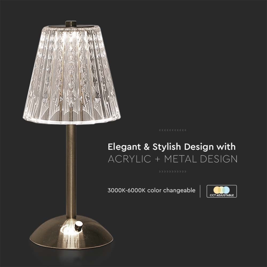 LED Stmívatelná nabíjecí dotyková stolní lampa LED/2,4W/5V 3000-6000K 1800 mAh lesklý chrom