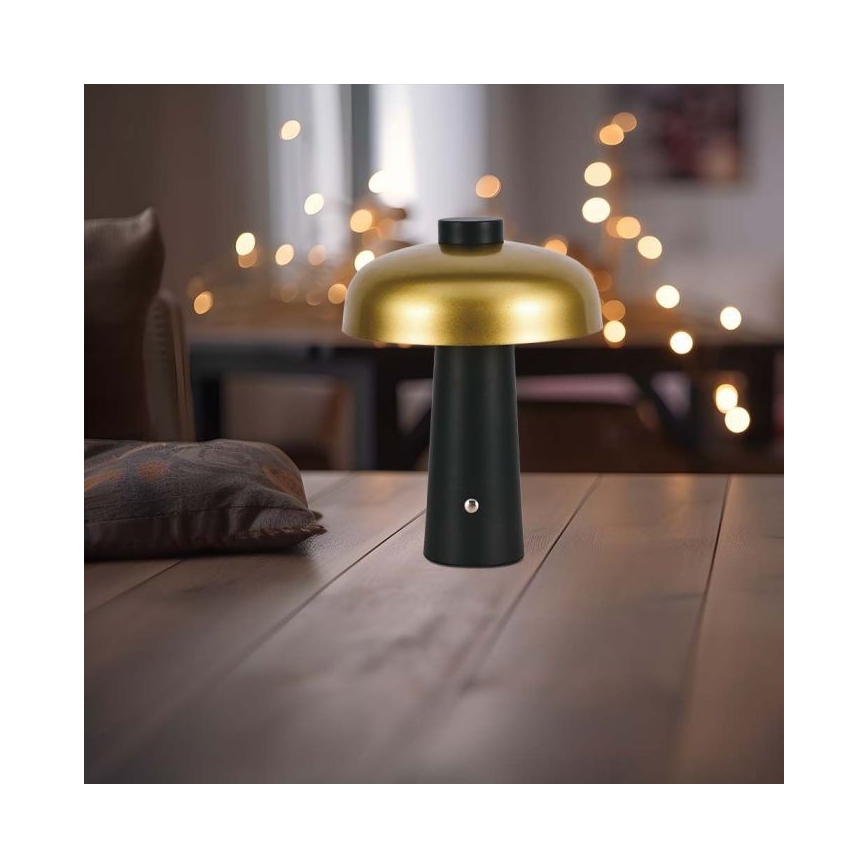 LED Stmívatelná dobíjecí dotyková stolní lampa LED/3W/5V 3000-6000K 1800 mAh černá/zlatá