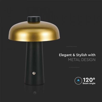 LED Stmívatelná dobíjecí dotyková stolní lampa LED/3W/5V 3000-6000K 1800 mAh černá/zlatá