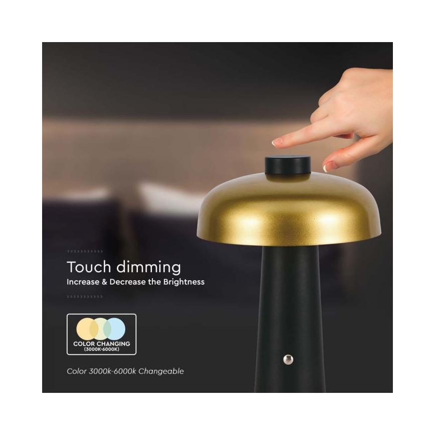 LED Stmívatelná dobíjecí dotyková stolní lampa LED/3W/5V 3000-6000K 1800 mAh černá/zlatá