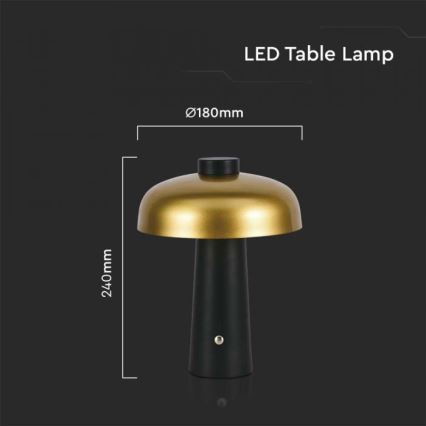 LED Stmívatelná dobíjecí dotyková stolní lampa LED/3W/5V 3000-6000K 1800 mAh černá/zlatá