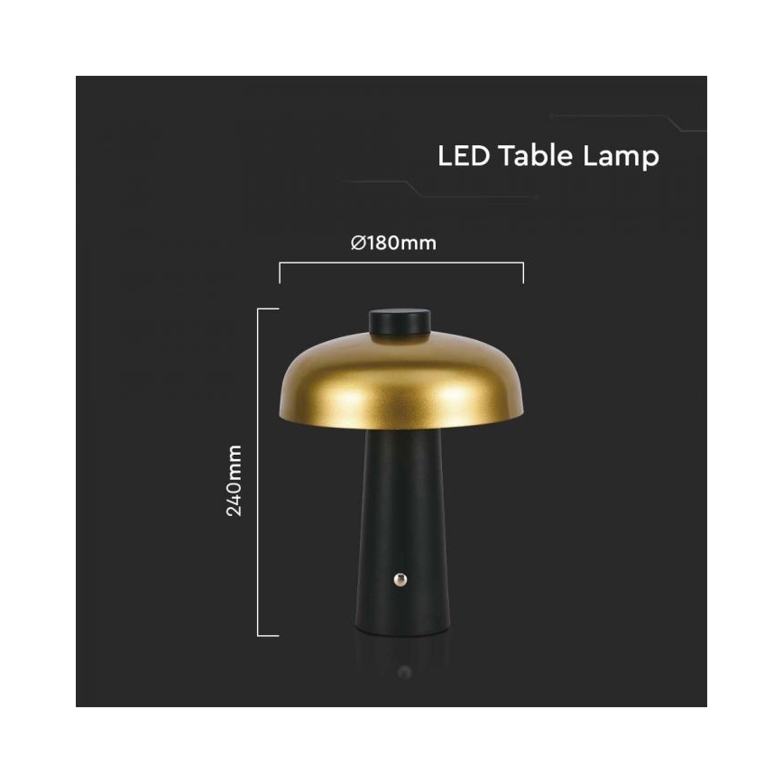 LED Stmívatelná dobíjecí dotyková stolní lampa LED/3W/5V 3000-6000K 1800 mAh černá/zlatá