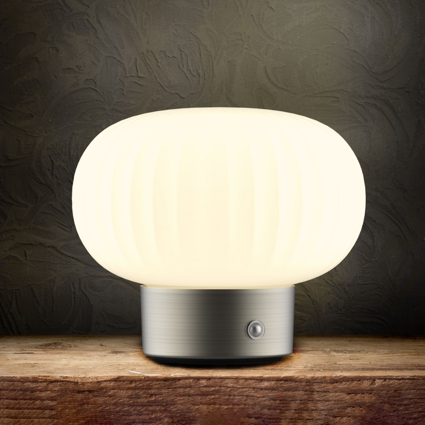 LED Stmívatelná dotyková stolní lampa LATTE LED/1,8W/5V USB 2000 mAh matný chrom/bílá