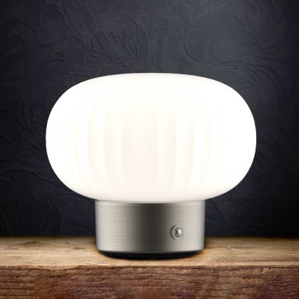 LED Stmívatelná dotyková stolní lampa LATTE LED/1,8W/5V USB 2000 mAh matný chrom/bílá