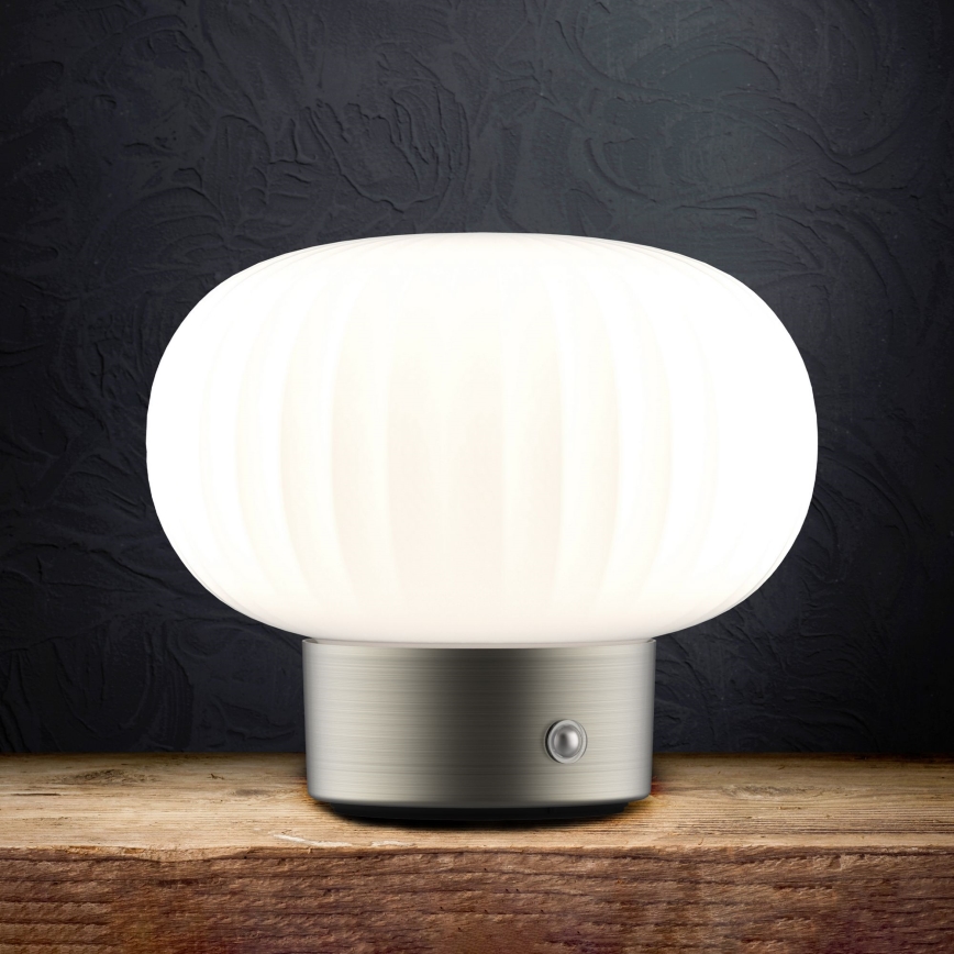 LED Stmívatelná dotyková stolní lampa LATTE LED/1,8W/5V USB 2000 mAh matný chrom/bílá