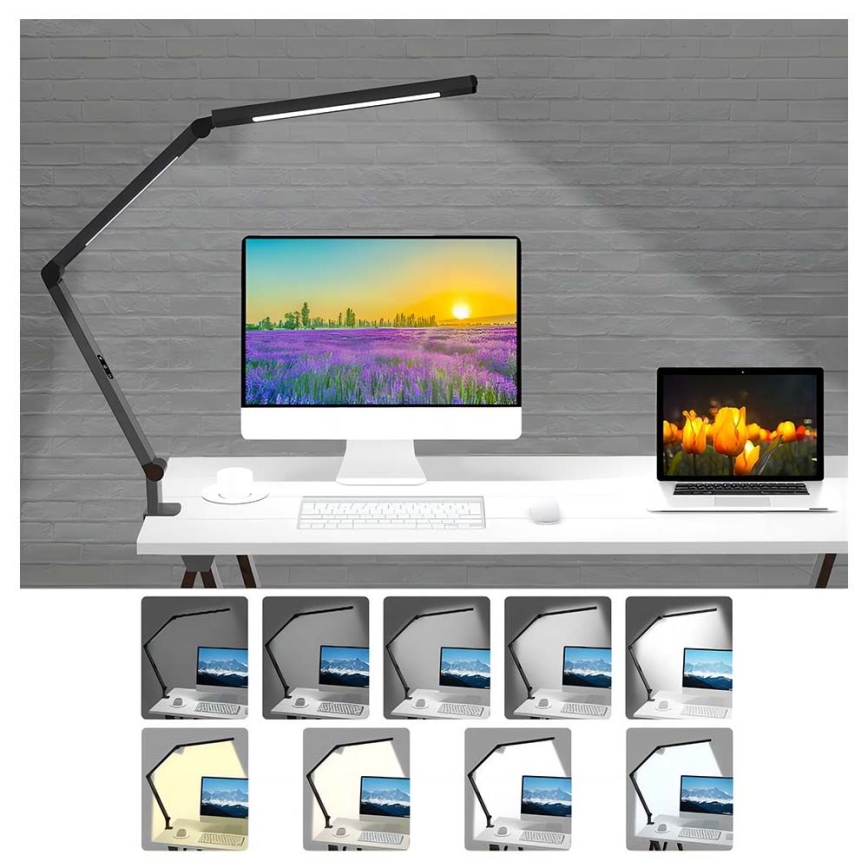 LED Stmívatelná dotyková flexibilní stolní lampa POINTIQ LED/12W/230V 3000/4000/5000/6500K CRI 92 černá