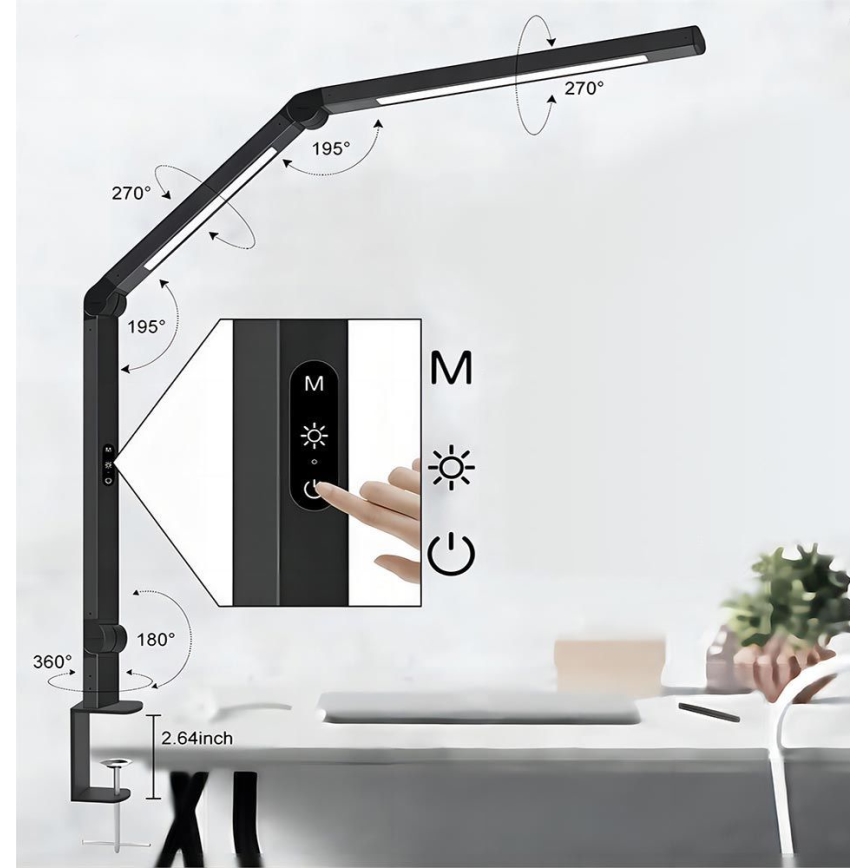 LED Stmívatelná dotyková flexibilní stolní lampa POINTIQ LED/12W/230V 3000/4000/5000/6500K CRI 92 černá