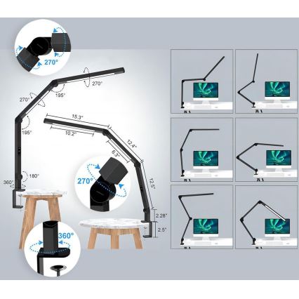 LED Stmívatelná dotyková flexibilní stolní lampa POINTIQ LED/12W/230V 3000/4000/5000/6500K CRI 92 černá