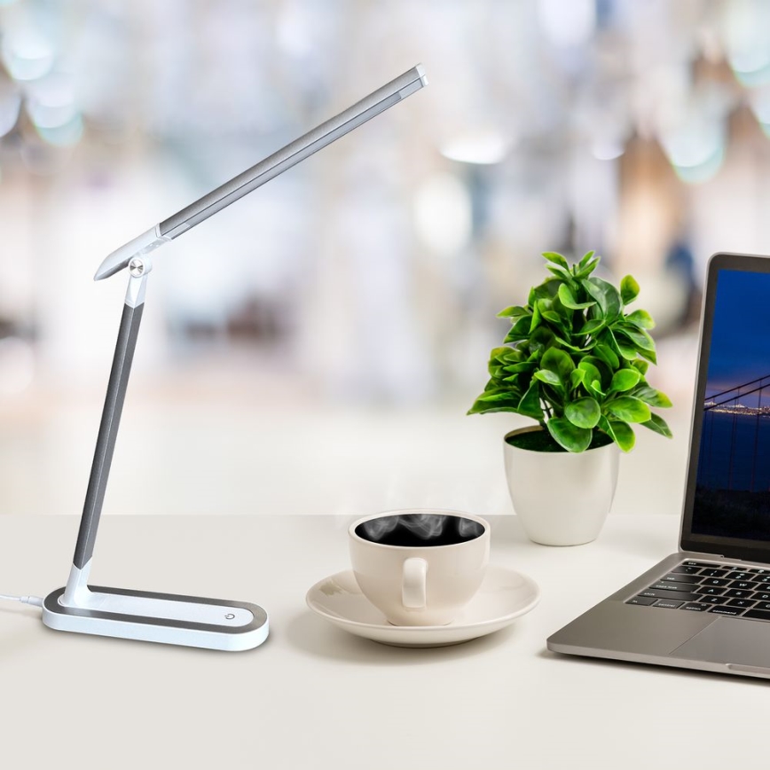 LED Stmívatelná dotyková stolní lampa MADERA LED/7W/230V USB bílá