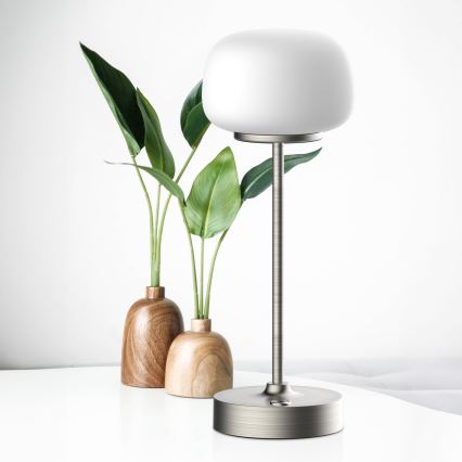 LED Stmívatelná dotyková stolní lampa RIMINI LED/2W/5V USB 2000 mAh matný chrom/bílá