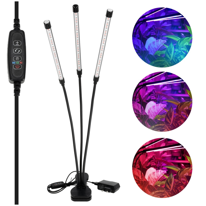 LED Stmívatelná flexibilní stolní lampa s klipem pro pěstování rostlin VITARO 3xLED/10W/230V černá