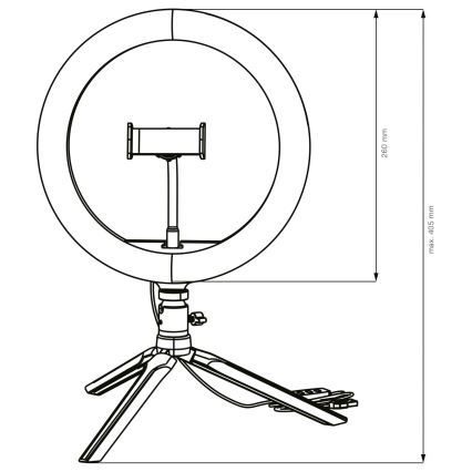 LED Stmívatelná lampa se stativem a držákem pro vlogování LED/10W/5V 2700-6500K