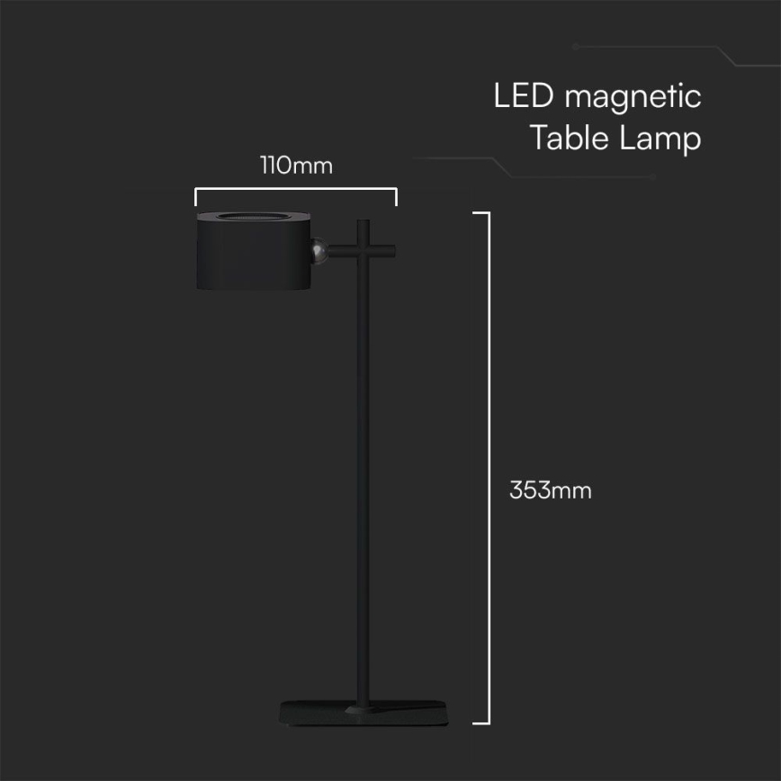 LED Stmívatelná magnetická nabíjecí stolní lampa 4v1 LED/3W/5V 3000-6000K 1800 mAh černá