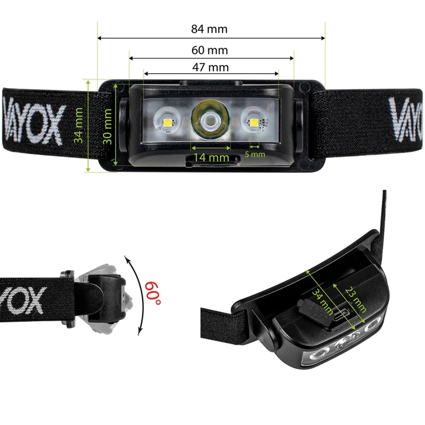 LED Stmívatelná nabíjecí čelovka 3xLED/5V IPX4 100 lm 1200 mAh