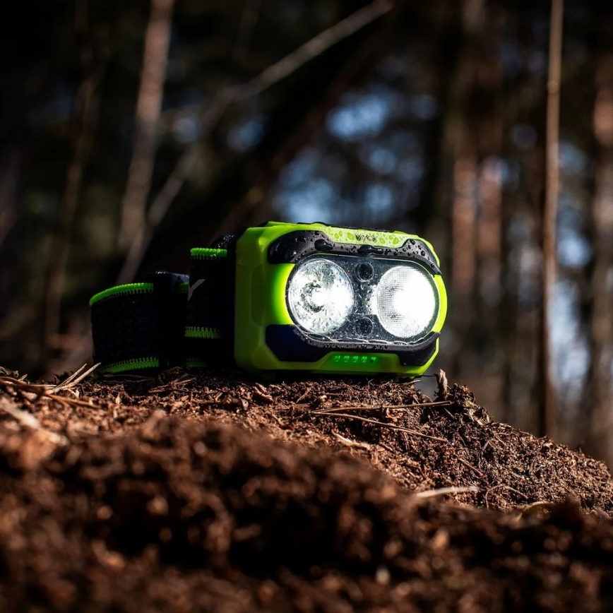 LED Stmívatelná nabíjecí čelovka se senzorem a červeným světlem LED/10W/5V/3xAAA IP44 600 lm 1200 mAh