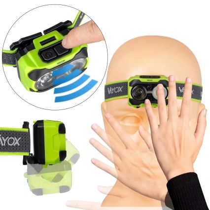 LED Stmívatelná nabíjecí čelovka se senzorem a červeným světlem LED/10W/5V/3xAAA IP44 600 lm 1200 mAh