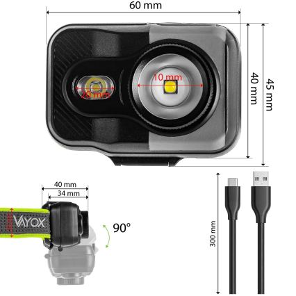 LED Stmívatelná nabíjecí čelovka LED/10W/5V/3xAAA IP66 800 lm 1000 mAh