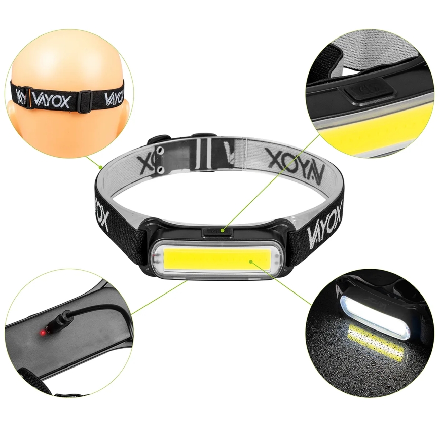 LED Stmívatelná nabíjecí čelovka LED/5V IPX4 300 lm 1200 mAh