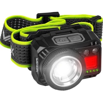 LED Stmívatelná nabíjecí čelovka se senzorem a červeným světlem LED/6W/5V/3xAAA IP66 500 lm 1200 mAh