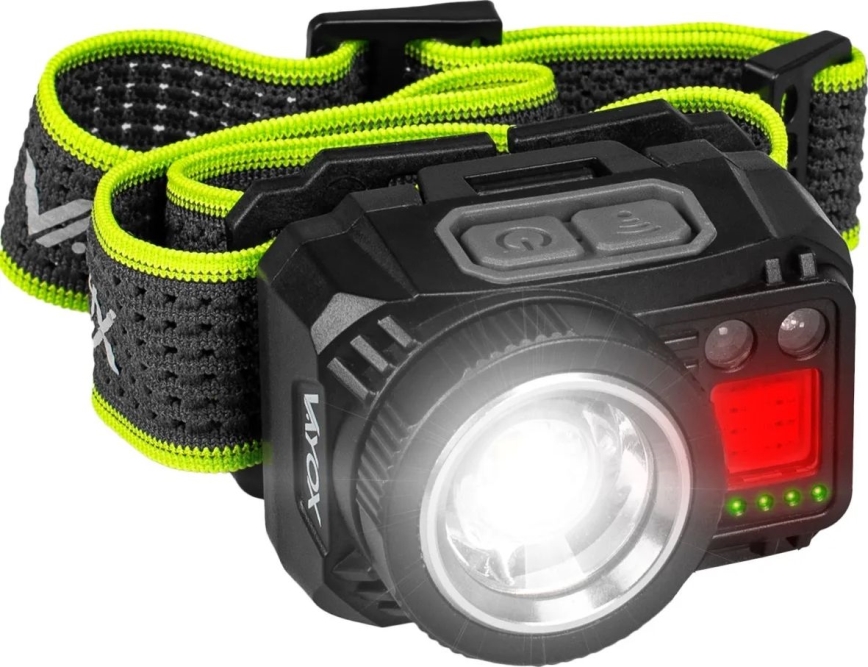 LED Stmívatelná nabíjecí čelovka se senzorem a červeným světlem LED/6W/5V/3xAAA IP66 500 lm 1200 mAh