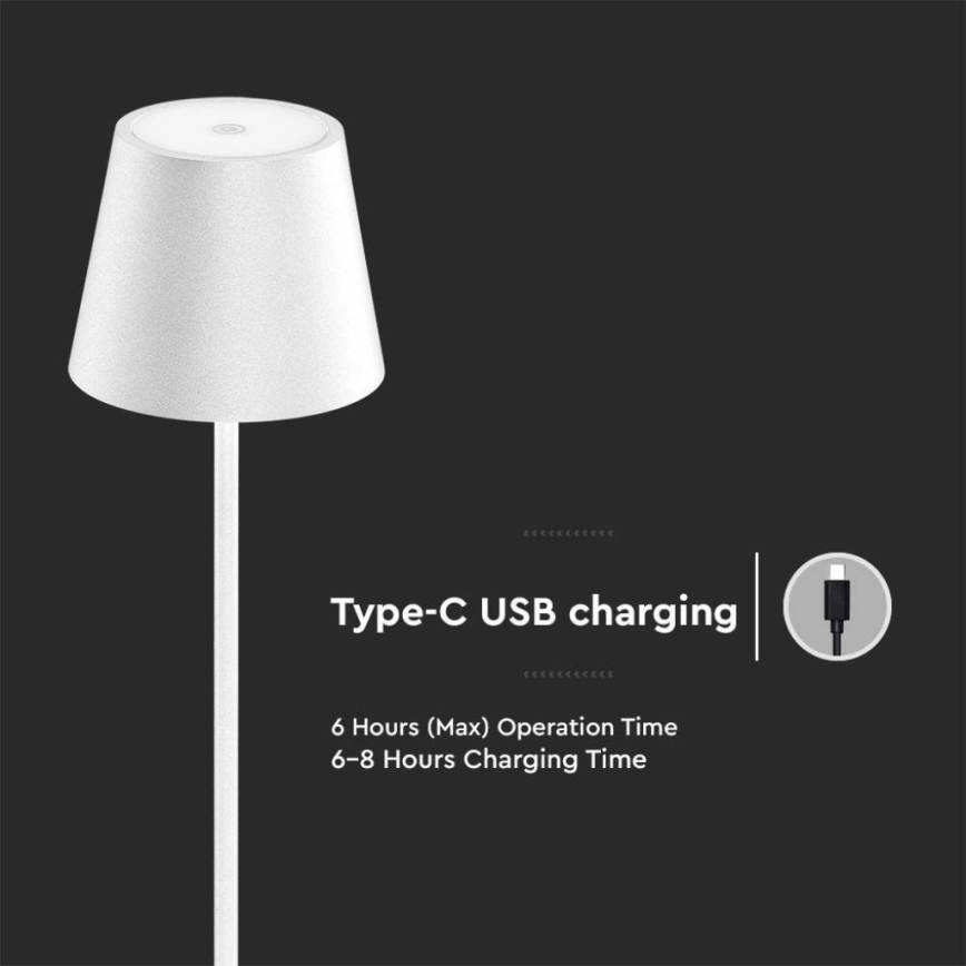 LED Stmívatelná nabíjecí stojací lampa 3v1 LED/4W/5V 4400 mAh 3000K IP54 bílá