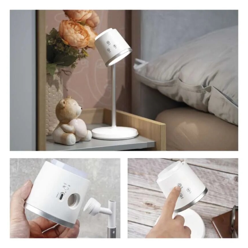 LED Stmívatelná nabíjecí stolní lampa 4v1 LED/6W/3,7V 3000K/4000K/6500K 1500mAh bílá
