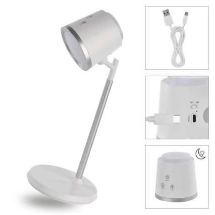 LED Stmívatelná nabíjecí stolní lampa 4v1 LED/6W/3,7V 3000K/4000K/6500K 1500mAh bílá