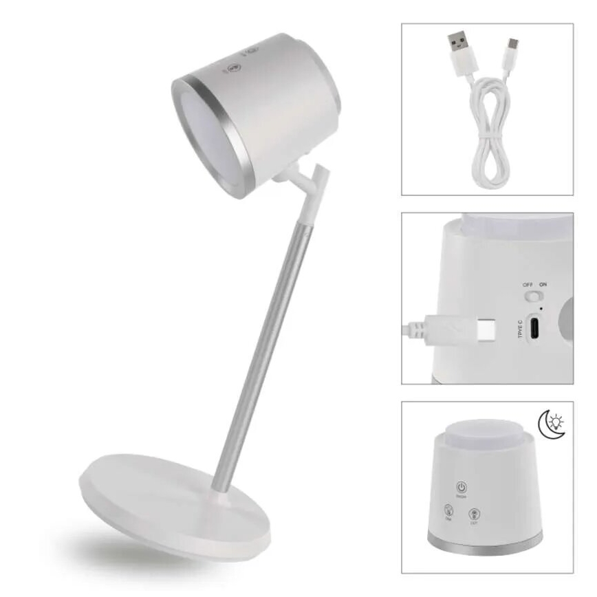 LED Stmívatelná nabíjecí stolní lampa 4v1 LED/6W/3,7V 3000K/4000K/6500K 1500mAh bílá