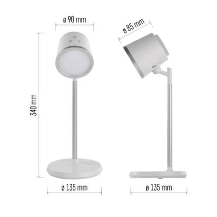 LED Stmívatelná nabíjecí stolní lampa 4v1 LED/6W/3,7V 3000K/4000K/6500K 1500mAh bílá
