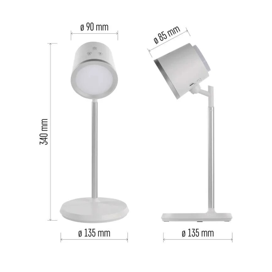 LED Stmívatelná nabíjecí stolní lampa 4v1 LED/6W/3,7V 3000K/4000K/6500K 1500mAh bílá