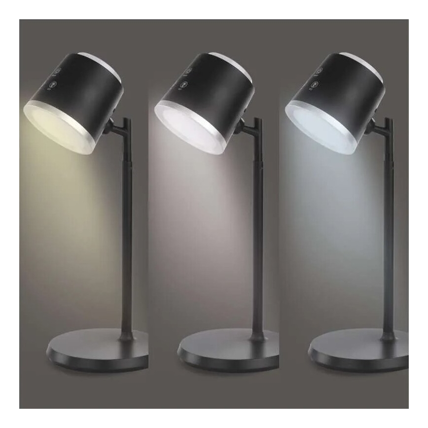 LED Stmívatelná nabíjecí stolní lampa 4v1 LED/6W/3,7V 3000K/4000K/6500K 1500mAh černá