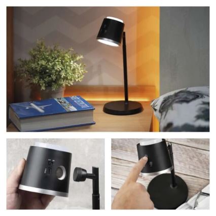LED Stmívatelná nabíjecí stolní lampa 4v1 LED/6W/3,7V 3000K/4000K/6500K 1500mAh černá