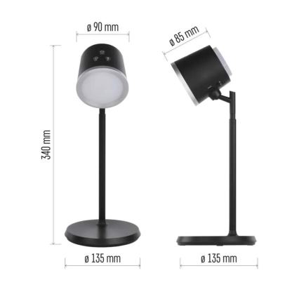 LED Stmívatelná nabíjecí stolní lampa 4v1 LED/6W/3,7V 3000K/4000K/6500K 1500mAh černá