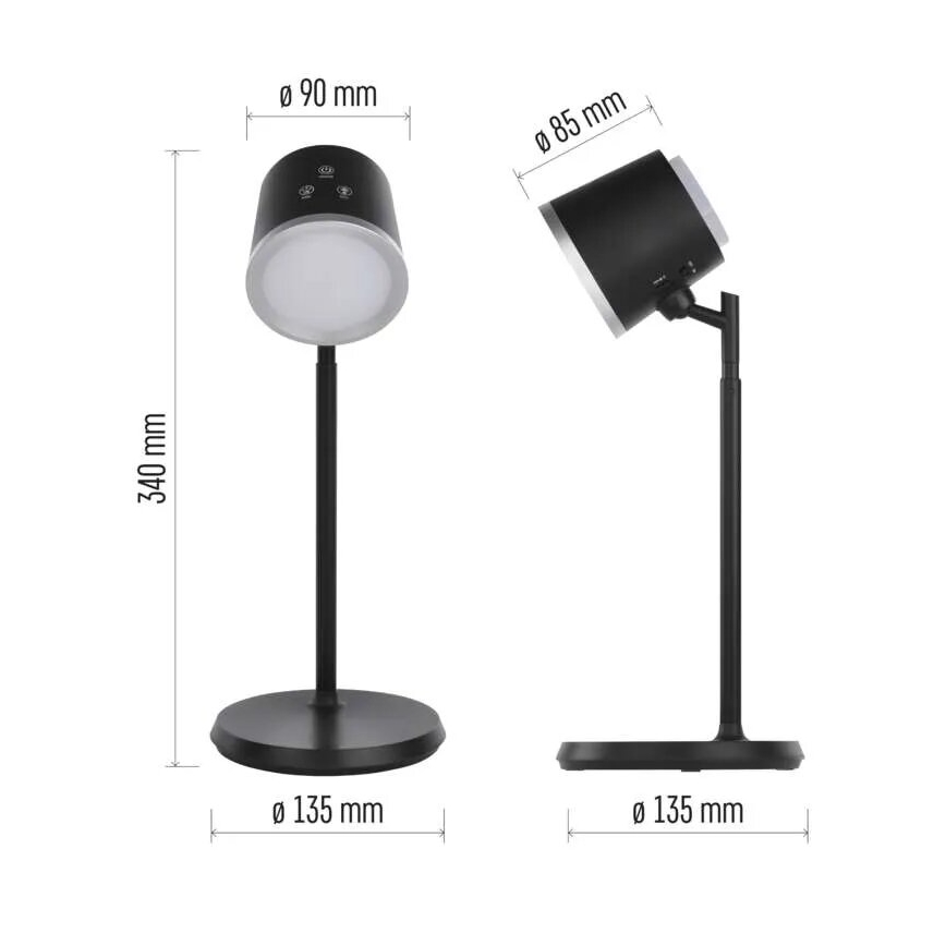 LED Stmívatelná nabíjecí stolní lampa 4v1 LED/6W/3,7V 3000K/4000K/6500K 1500mAh černá