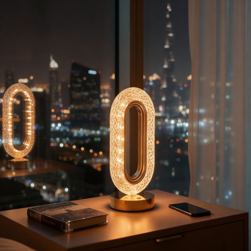 LED Stmívatelná nabíjecí stolní lampa DUBAI LED/2W/5V 2700K/4000K/6500K 400 mAh zlatá