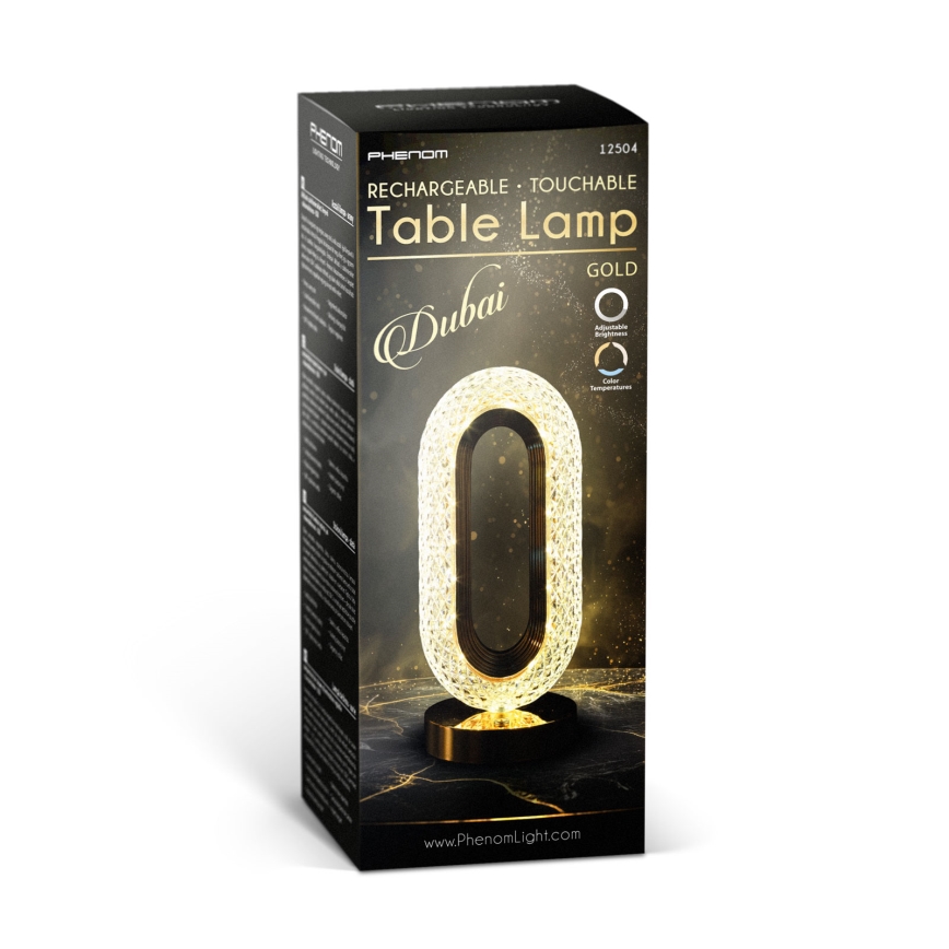 LED Stmívatelná nabíjecí stolní lampa DUBAI LED/2W/5V 2700K/4000K/6500K 400 mAh zlatá