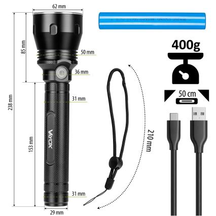 LED Stmívatelná nabíjecí svítilna LED/20W/5V IPX5 1570 lm 8400 mAh