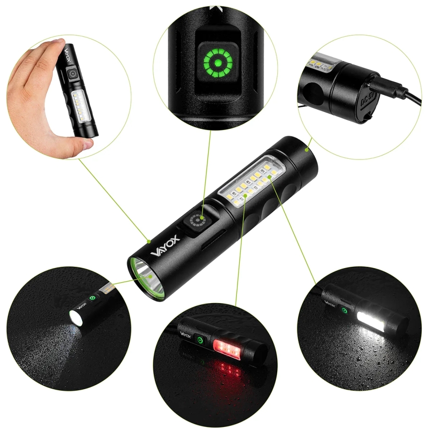 LED Stmívatelná nabíjecí svítilna s červeným světlem LED/5W/5V IPX4 250 lm 2000 mAh
