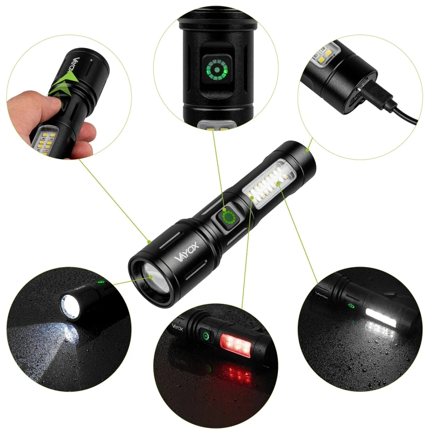 LED Stmívatelná nabíjecí svítilna s červeným světlem LED/5W/5V IPX4 260 lm 2000 mAh